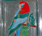 Vassoio con pappagallo colorato fuso